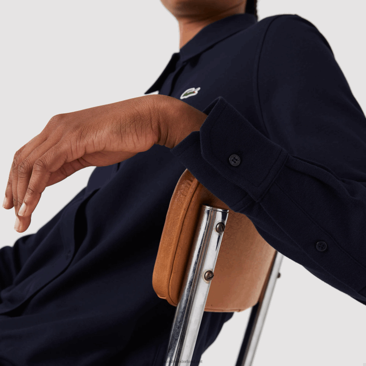 Lacoste katoenen piqué overhemd met franse kraag 0828H2649 marineblauw 166 vrouwen