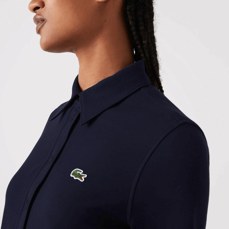 Lacoste katoenen piqué overhemd met franse kraag 0828H2649 marineblauw 166 vrouwen