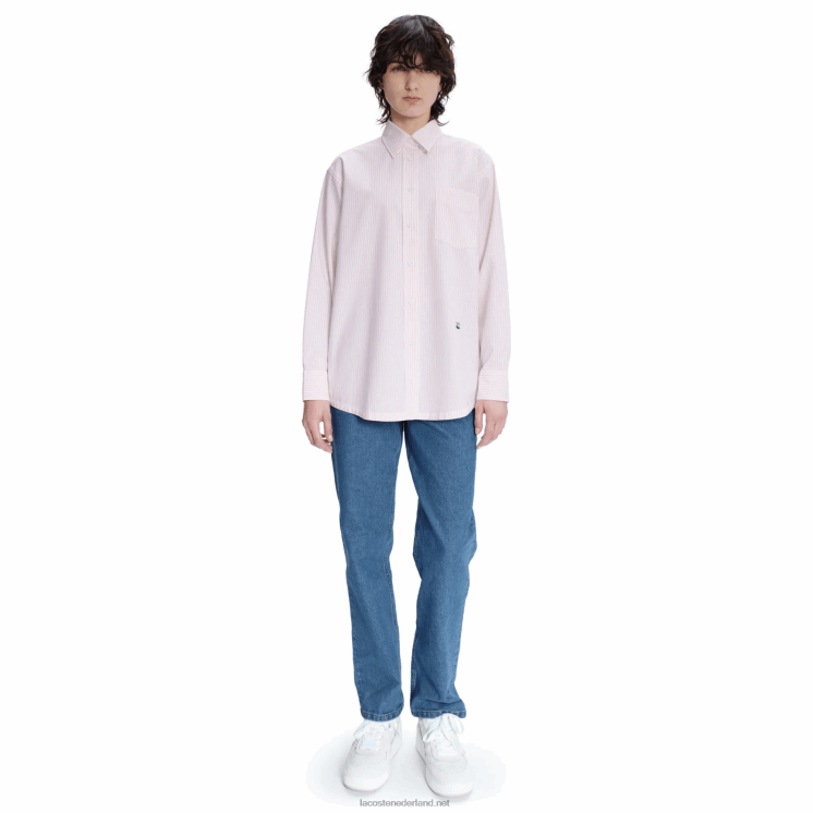 lacoste x a.p.c. gestreept katoenen overhemd 0828H2660 wit roze m5u vrouwen
