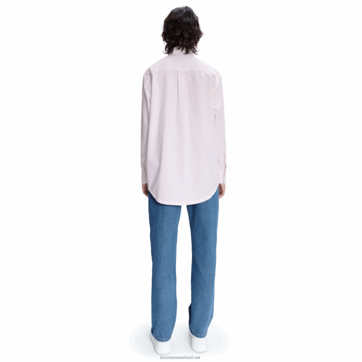 lacoste x a.p.c. gestreept katoenen overhemd 0828H2660 wit roze m5u vrouwen