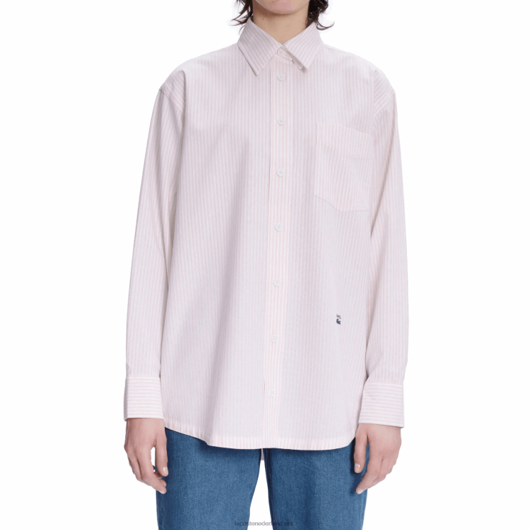 lacoste x a.p.c. gestreept katoenen overhemd 0828H2660 wit roze m5u vrouwen