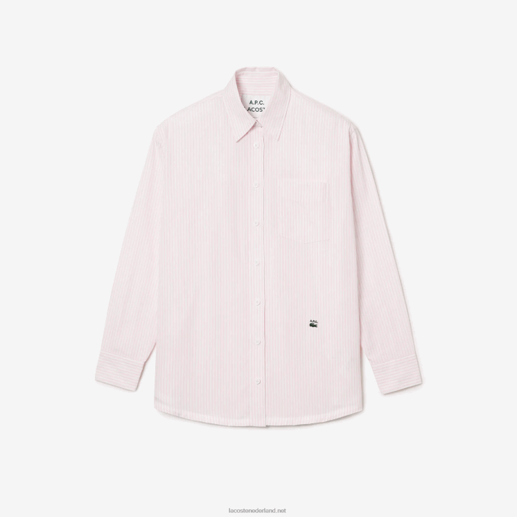 lacoste x a.p.c. gestreept katoenen overhemd 0828H2660 wit roze m5u vrouwen