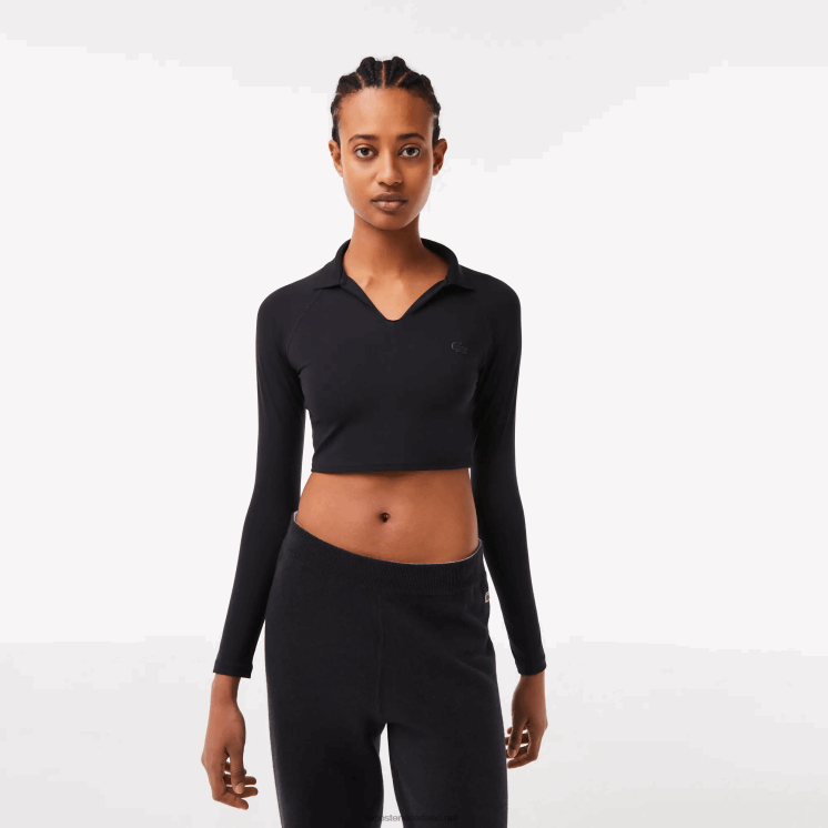 Lacoste cropped polo met lange mouwen 0828H2483 zwart 031 vrouwen