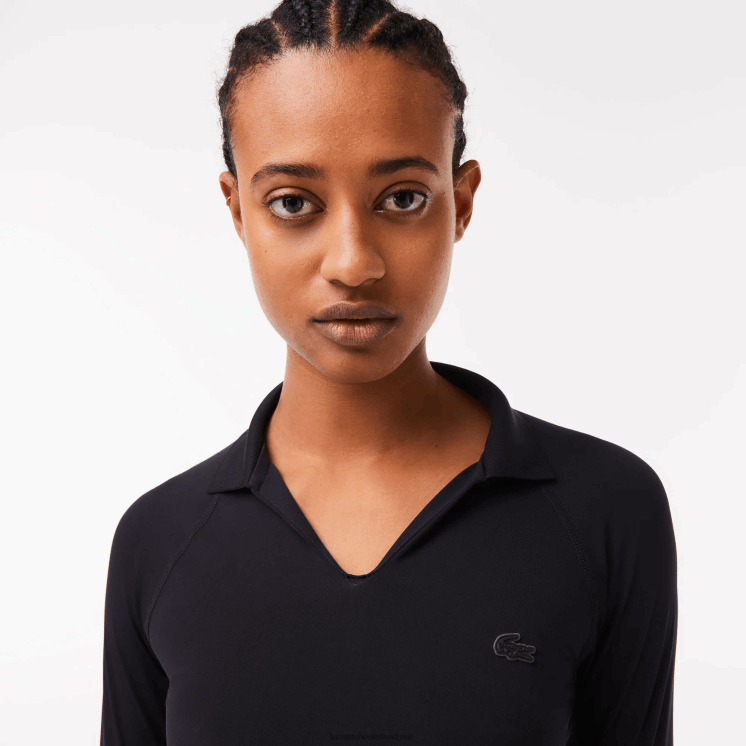 Lacoste cropped polo met lange mouwen 0828H2483 zwart 031 vrouwen