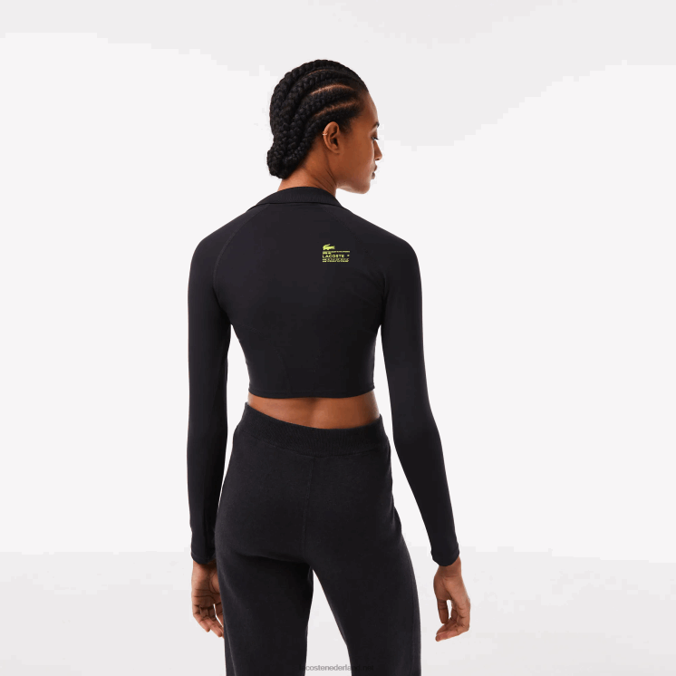 Lacoste cropped polo met lange mouwen 0828H2483 zwart 031 vrouwen
