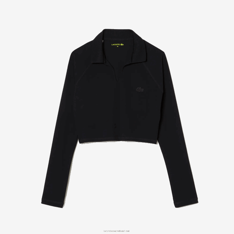 Lacoste cropped polo met lange mouwen 0828H2483 zwart 031 vrouwen