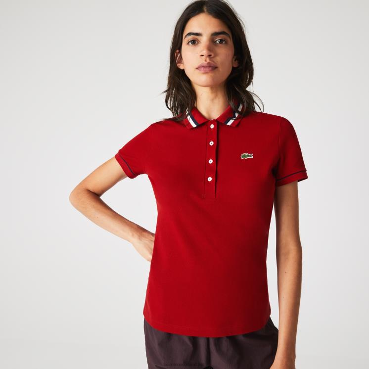 Lacoste gemaakt in frankrijk slim fit piqué polo van biologisch katoen 0828H2506 rood wit marineblauw vlp vrouwen