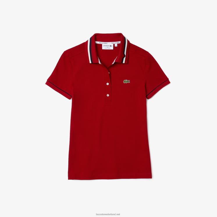 Lacoste gemaakt in frankrijk slim fit piqué polo van biologisch katoen 0828H2506 rood wit marineblauw vlp vrouwen