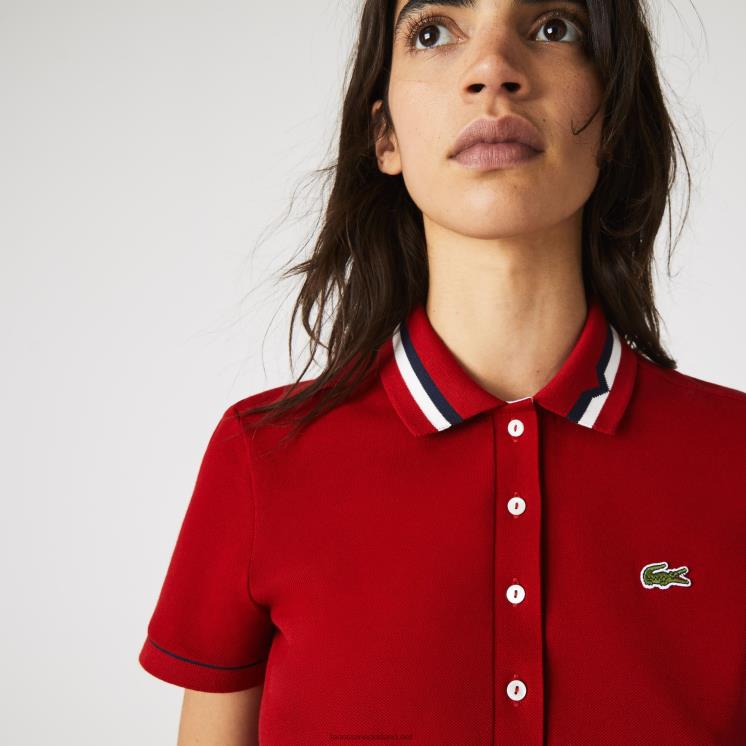 Lacoste gemaakt in frankrijk slim fit piqué polo van biologisch katoen 0828H2506 rood wit marineblauw vlp vrouwen