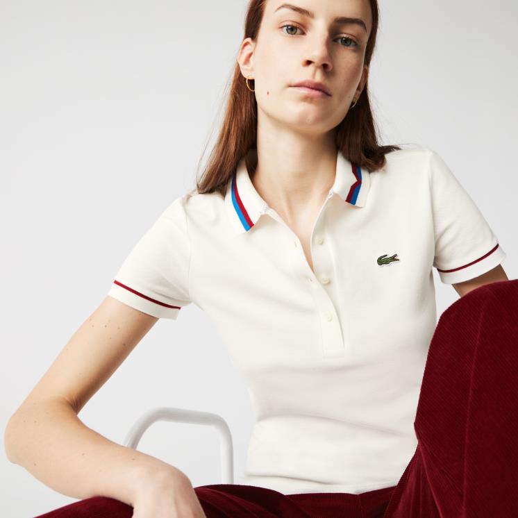 Lacoste gemaakt in frankrijk slim fit piqué polo van biologisch katoen 0828H2507 wit rood blauw xkp vrouwen