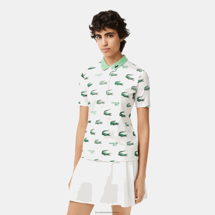 Lacoste golfpolo met krokodillenprint 0828H2378 wit groen 2p0 vrouwen