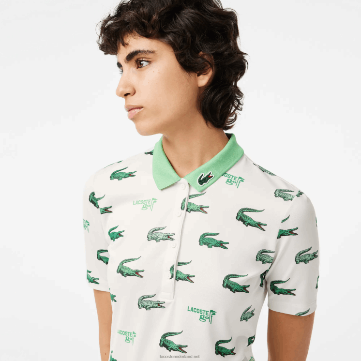 Lacoste golfpolo met krokodillenprint 0828H2378 wit groen 2p0 vrouwen