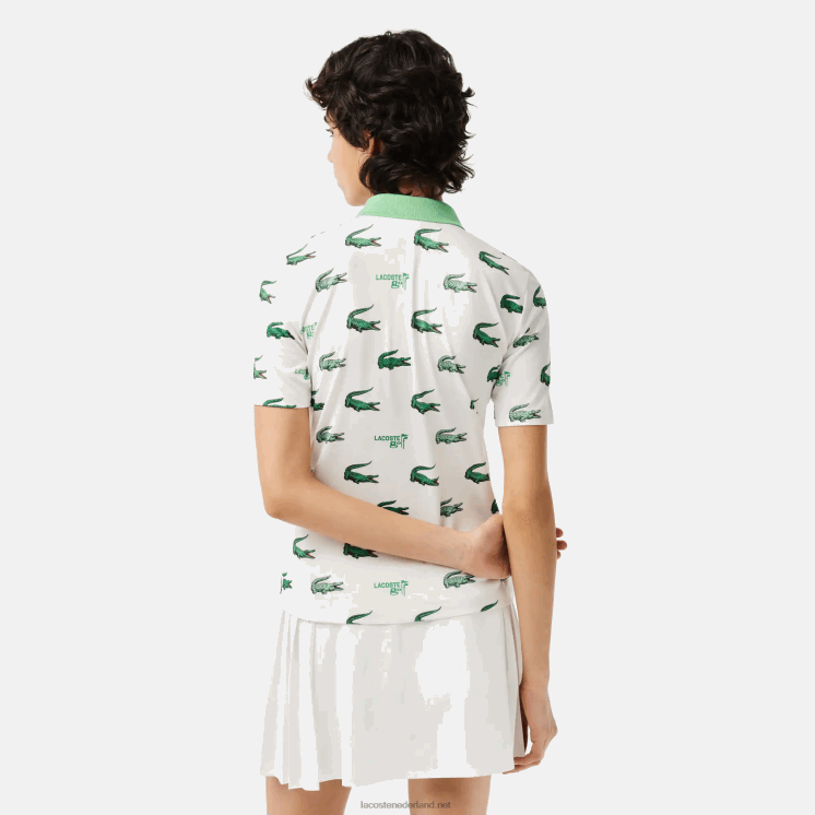 Lacoste golfpolo met krokodillenprint 0828H2378 wit groen 2p0 vrouwen