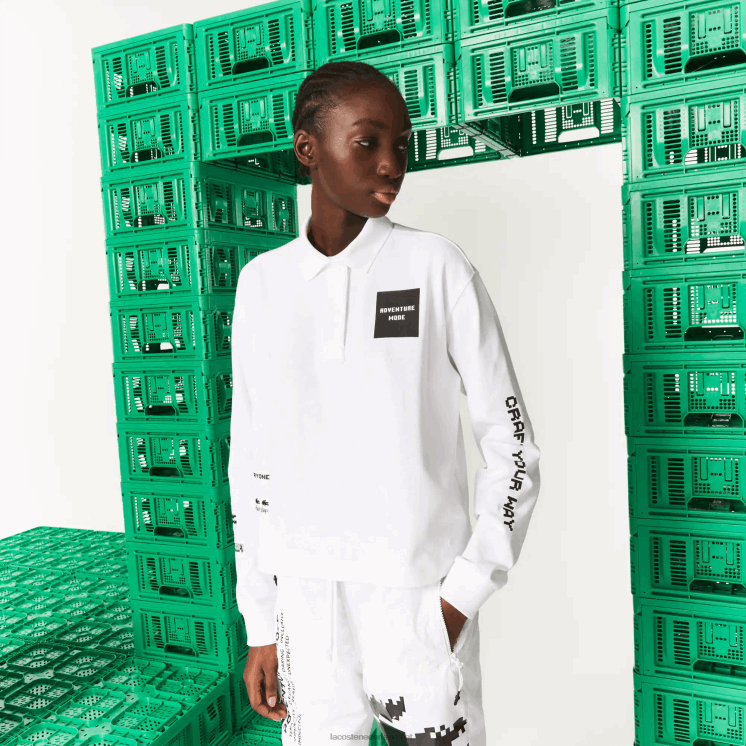 Lacoste live x minecraft oversized katoenen polo 0828H2523 wit 001 vrouwen