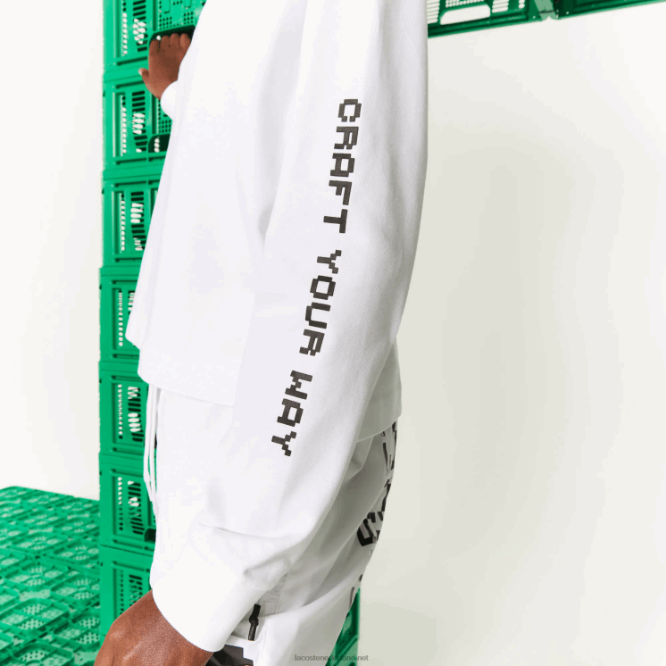 Lacoste live x minecraft oversized katoenen polo 0828H2523 wit 001 vrouwen