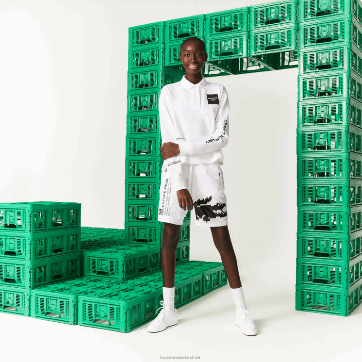 Lacoste live x minecraft oversized katoenen polo 0828H2523 wit 001 vrouwen