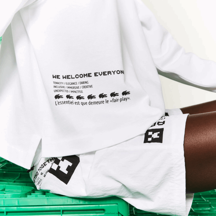 Lacoste live x minecraft oversized katoenen polo 0828H2523 wit 001 vrouwen