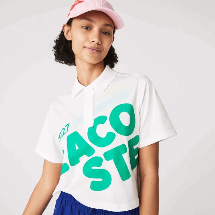 Lacoste losvallende korte biologisch katoenen polo met print 0828H2525 wit 70v vrouwen