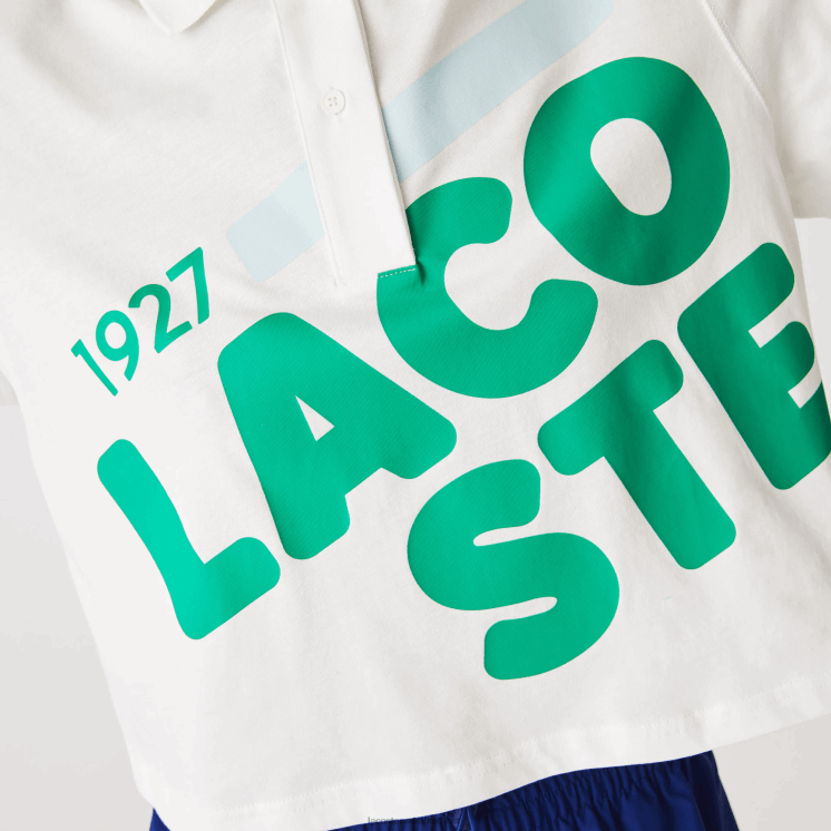 Lacoste losvallende korte biologisch katoenen polo met print 0828H2525 wit 70v vrouwen