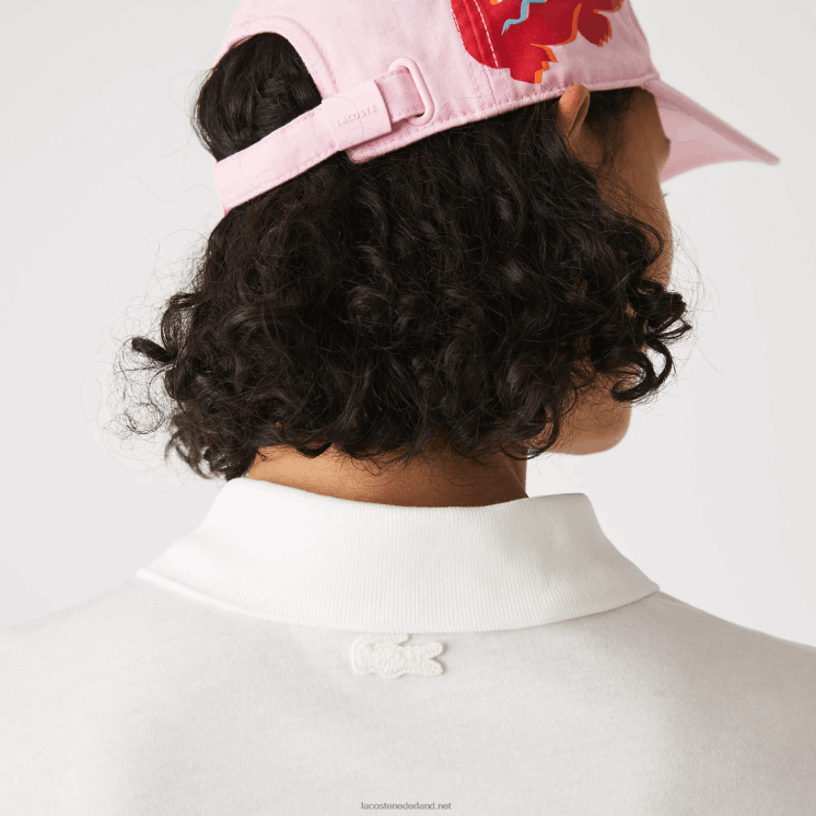 Lacoste losvallende korte biologisch katoenen polo met print 0828H2525 wit 70v vrouwen