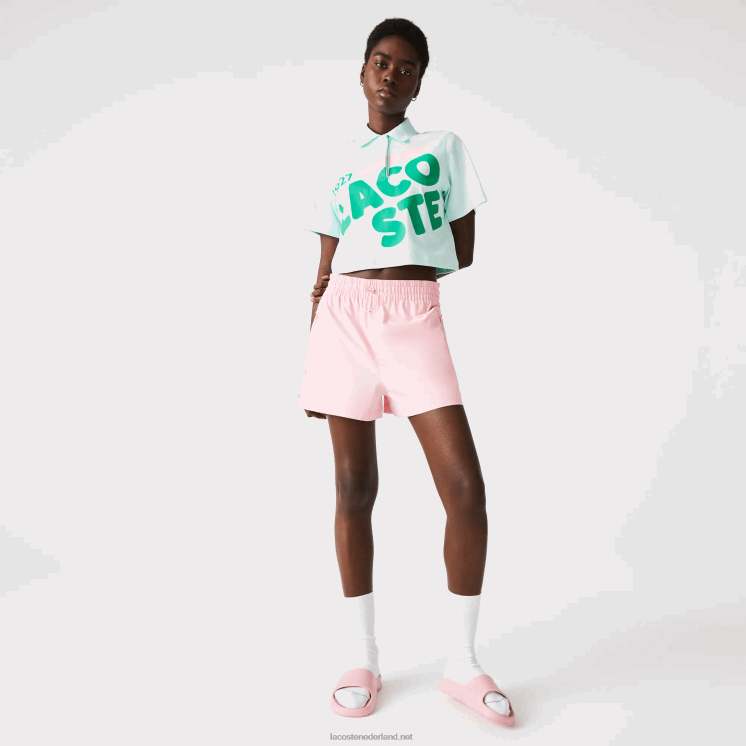 Lacoste losvallende korte biologisch katoenen polo met print 0828H2526 turkoois nr vrouwen