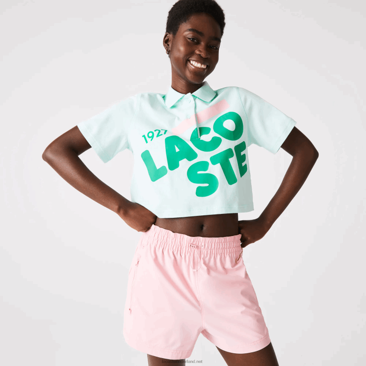 Lacoste losvallende korte biologisch katoenen polo met print 0828H2526 turkoois nr vrouwen