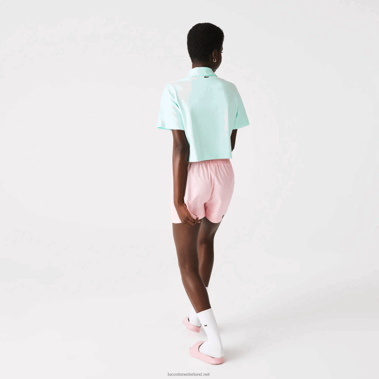 Lacoste losvallende korte biologisch katoenen polo met print 0828H2526 turkoois nr vrouwen
