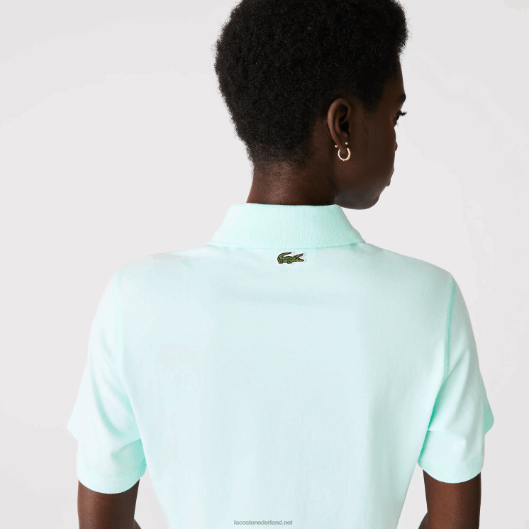 Lacoste losvallende korte biologisch katoenen polo met print 0828H2526 turkoois nr vrouwen