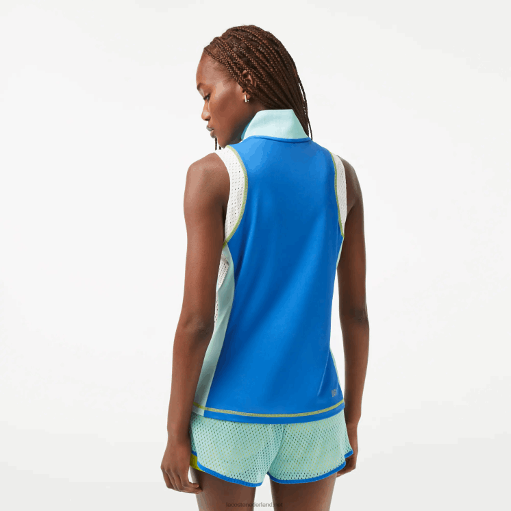 Lacoste mouwloze tennispolo met rits aan de hals 0828H2358 blauw lichtgroen wit 7sv vrouwen