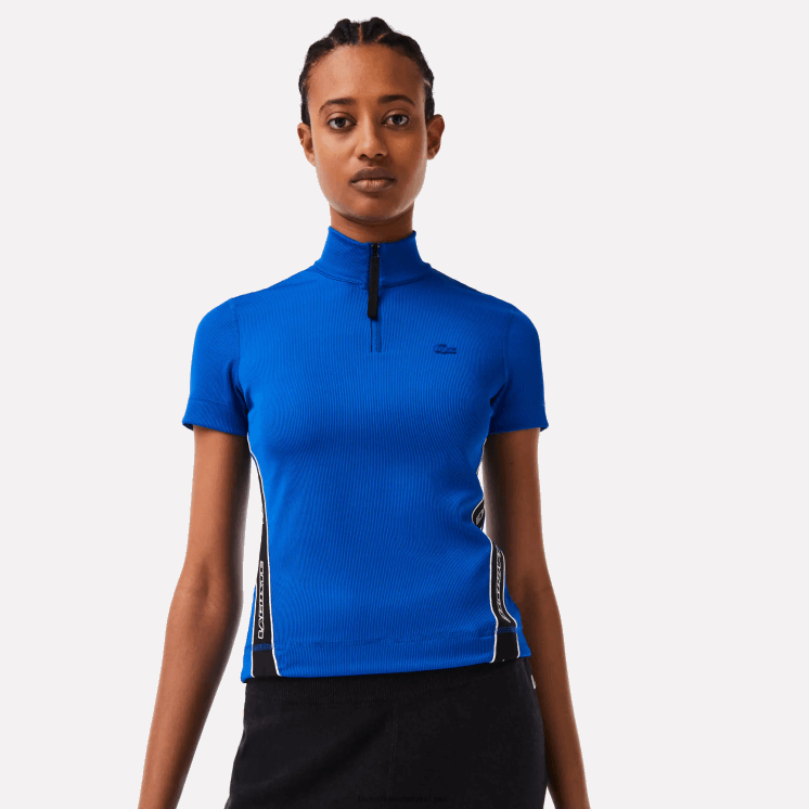 Lacoste polo met contrasterende banden en ritssluiting 0828H2477 blauw k1q vrouwen