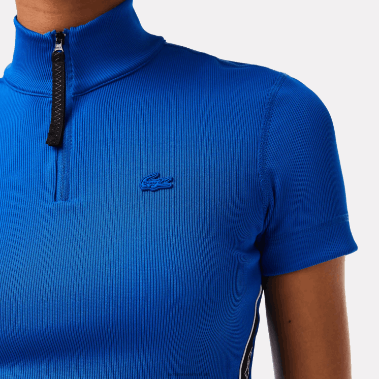 Lacoste polo met contrasterende banden en ritssluiting 0828H2477 blauw k1q vrouwen