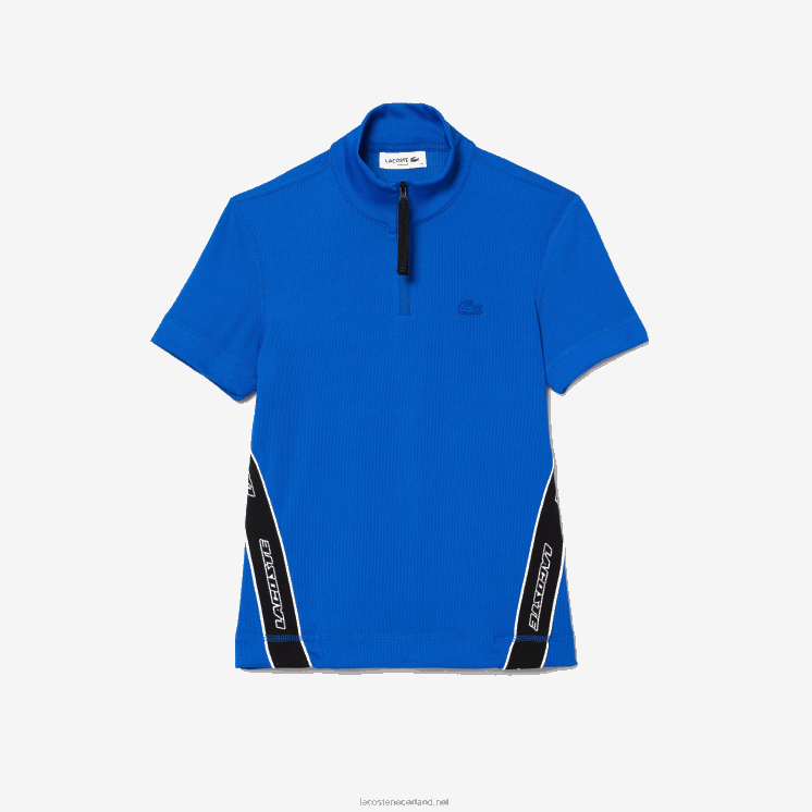 Lacoste polo met contrasterende banden en ritssluiting 0828H2477 blauw k1q vrouwen