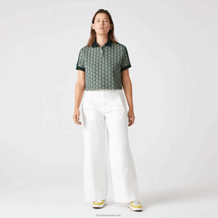 Lacoste regular-fit polo met monogramprint 0828H2474 groenbeige 7m4 vrouwen