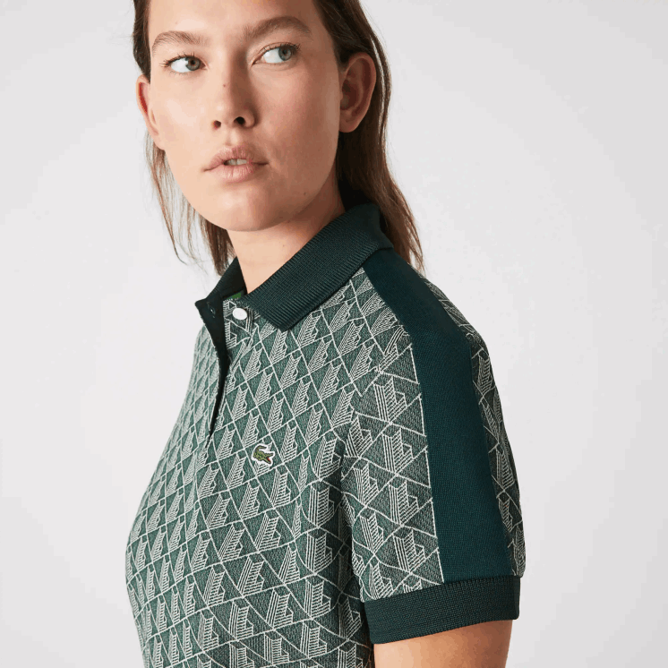 Lacoste regular-fit polo met monogramprint 0828H2474 groenbeige 7m4 vrouwen
