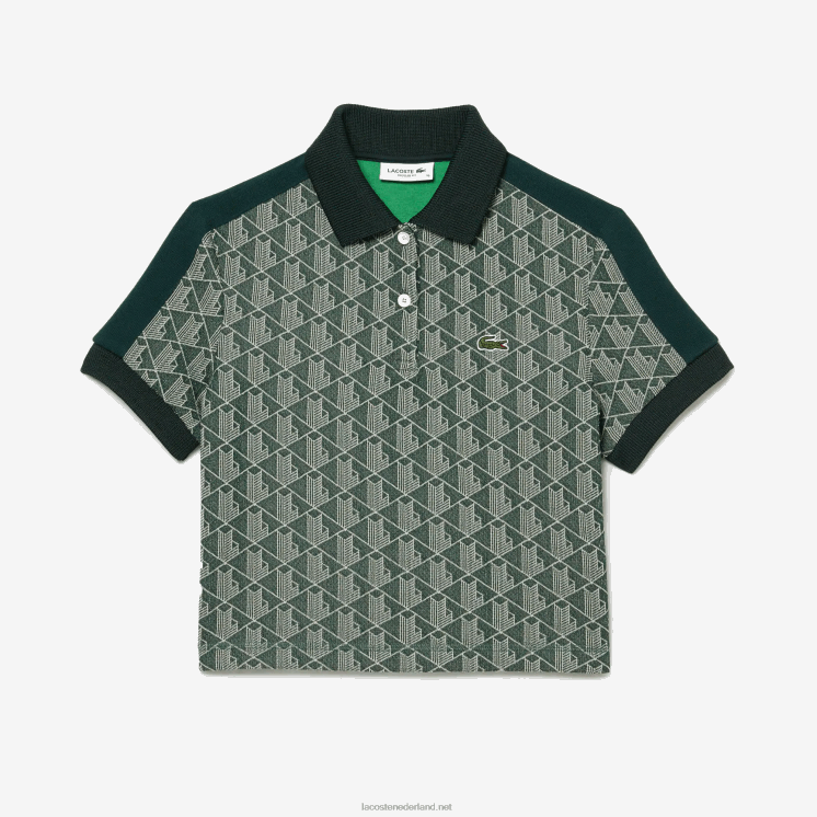 Lacoste regular-fit polo met monogramprint 0828H2474 groenbeige 7m4 vrouwen