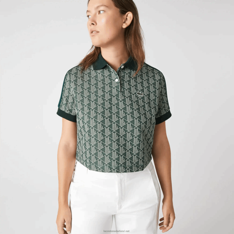 Lacoste regular-fit polo met monogramprint 0828H2474 groenbeige 7m4 vrouwen