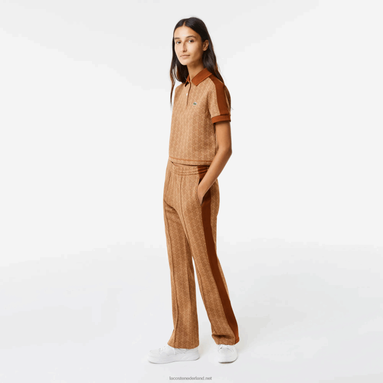 Lacoste regular-fit polo met monogramprint 0828H2475 beige bruin zm vrouwen