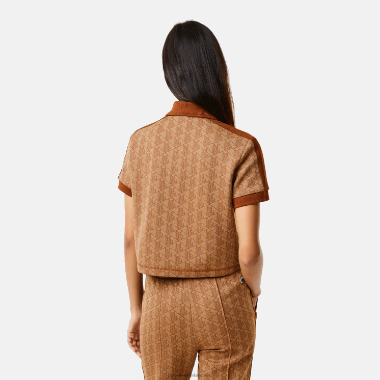 Lacoste regular-fit polo met monogramprint 0828H2475 beige bruin zm vrouwen