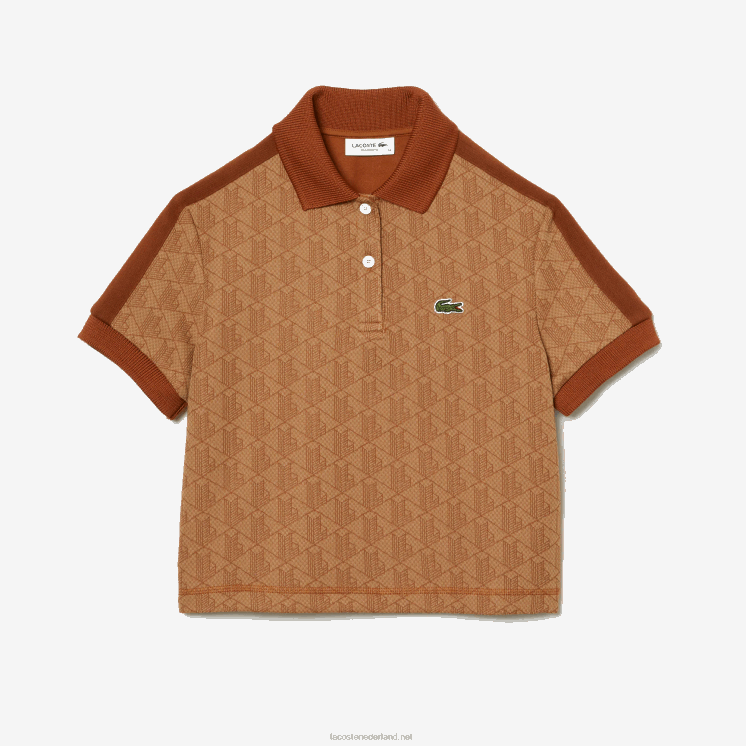 Lacoste regular-fit polo met monogramprint 0828H2475 beige bruin zm vrouwen