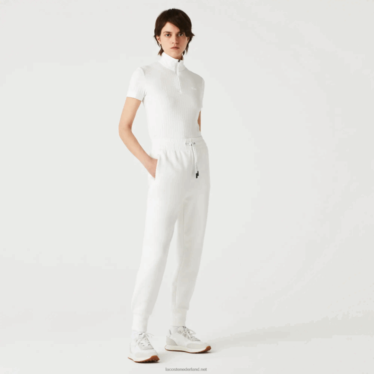 Lacoste slim fit geribbelde polo met hoge ritssluiting 0828H2524 wit 70v vrouwen