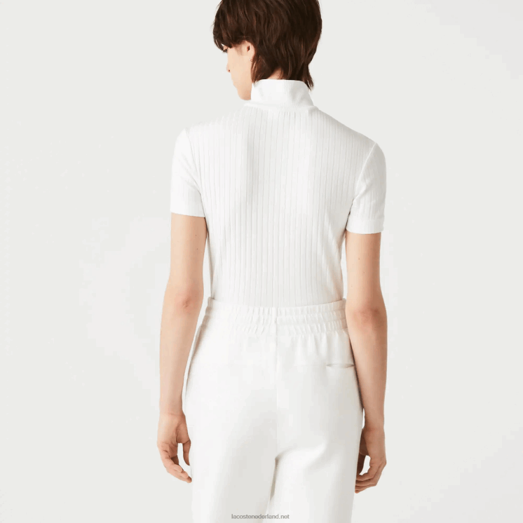 Lacoste slim fit geribbelde polo met hoge ritssluiting 0828H2524 wit 70v vrouwen