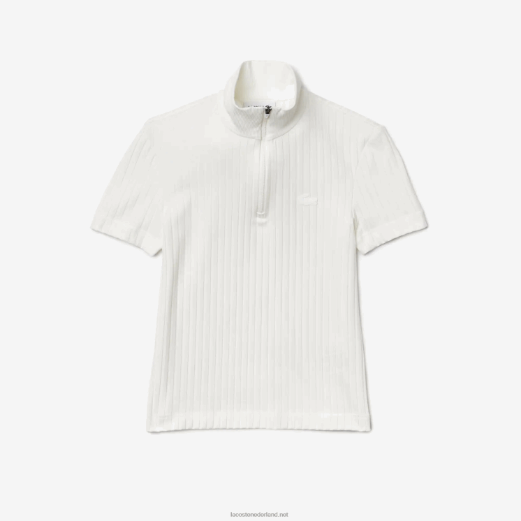 Lacoste slim fit geribbelde polo met hoge ritssluiting 0828H2524 wit 70v vrouwen