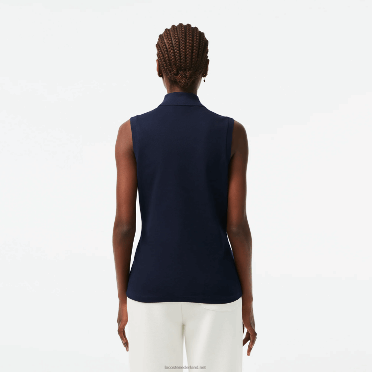 Lacoste slim fit mouwloos katoenen piqué poloshirt 0828H2498 marineblauw 166 vrouwen