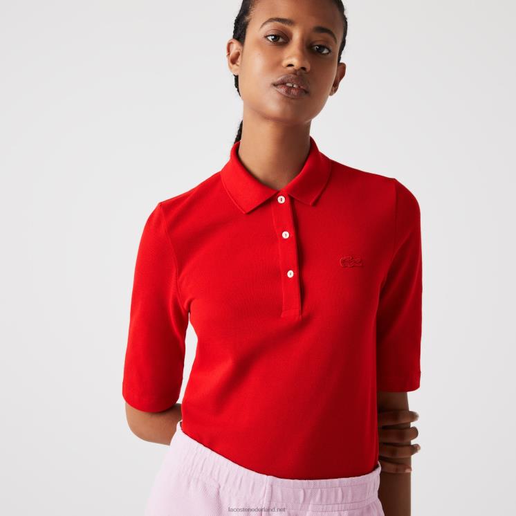 Lacoste slim fit soepel vallende katoenen polo 0828H2516 rood 240 vrouwen