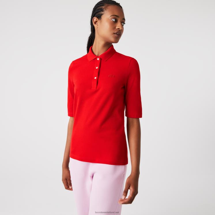Lacoste slim fit soepel vallende katoenen polo 0828H2516 rood 240 vrouwen