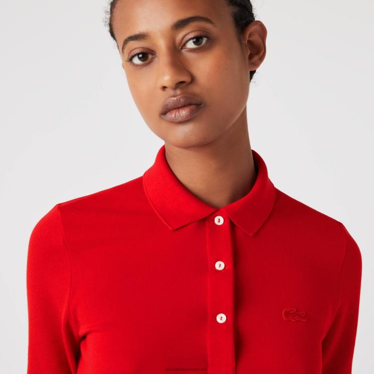 Lacoste slim fit soepel vallende katoenen polo 0828H2516 rood 240 vrouwen