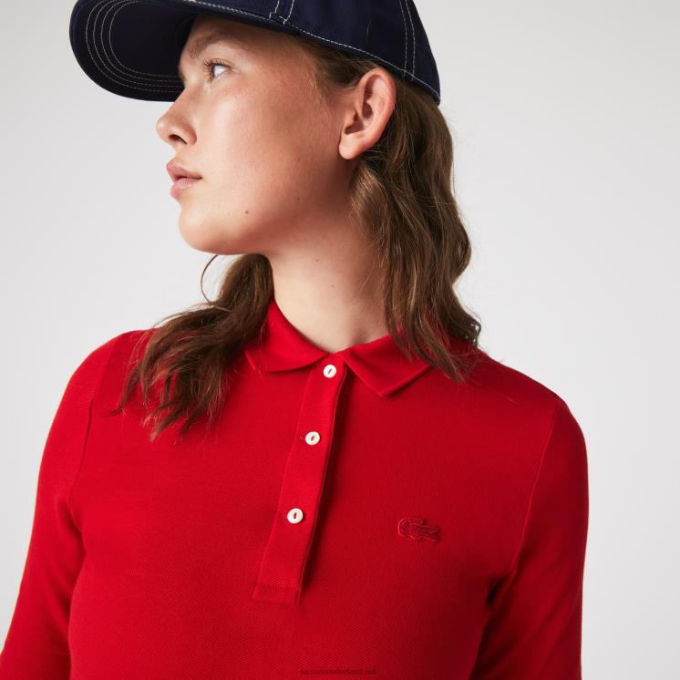 Lacoste slim fit soepel vallende katoenen polo 0828H2516 rood 240 vrouwen