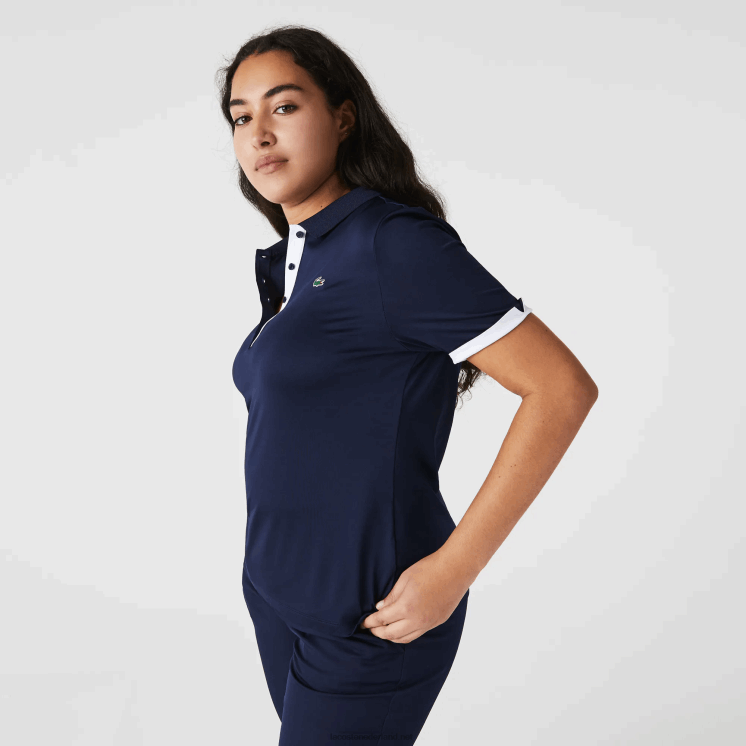 Lacoste sport ademende stretch golfpolo 0828H2487 marineblauw wit 525 vrouwen