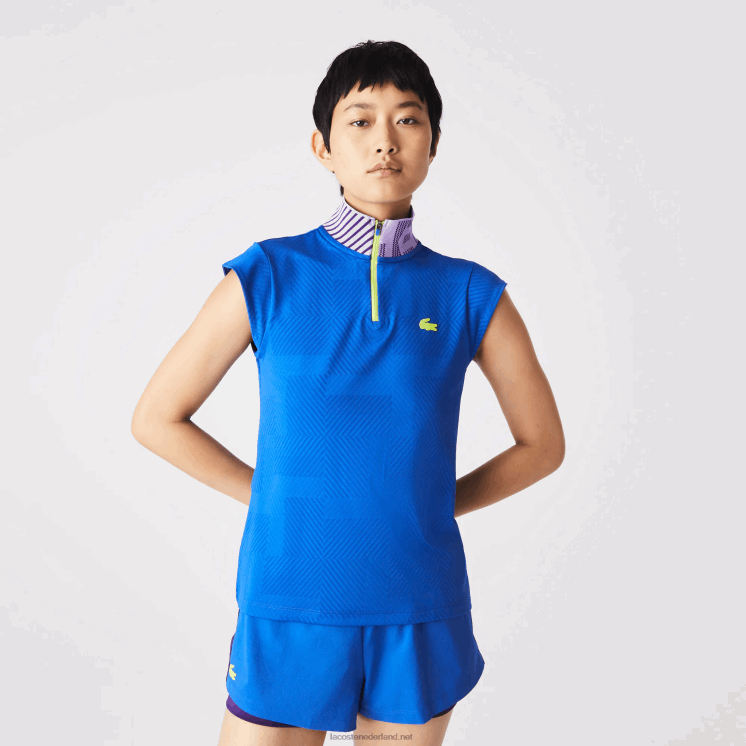 Lacoste sport-tennispolo met hoge hals en ritssluiting 0828H2501 blauw paars geel 2g4 vrouwen