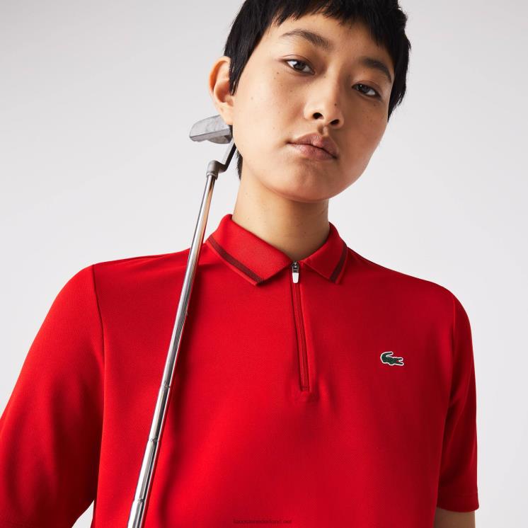 Lacoste sportieve golfpolo met ritssluiting 0828H2465 rood bordeaux z50 vrouwen